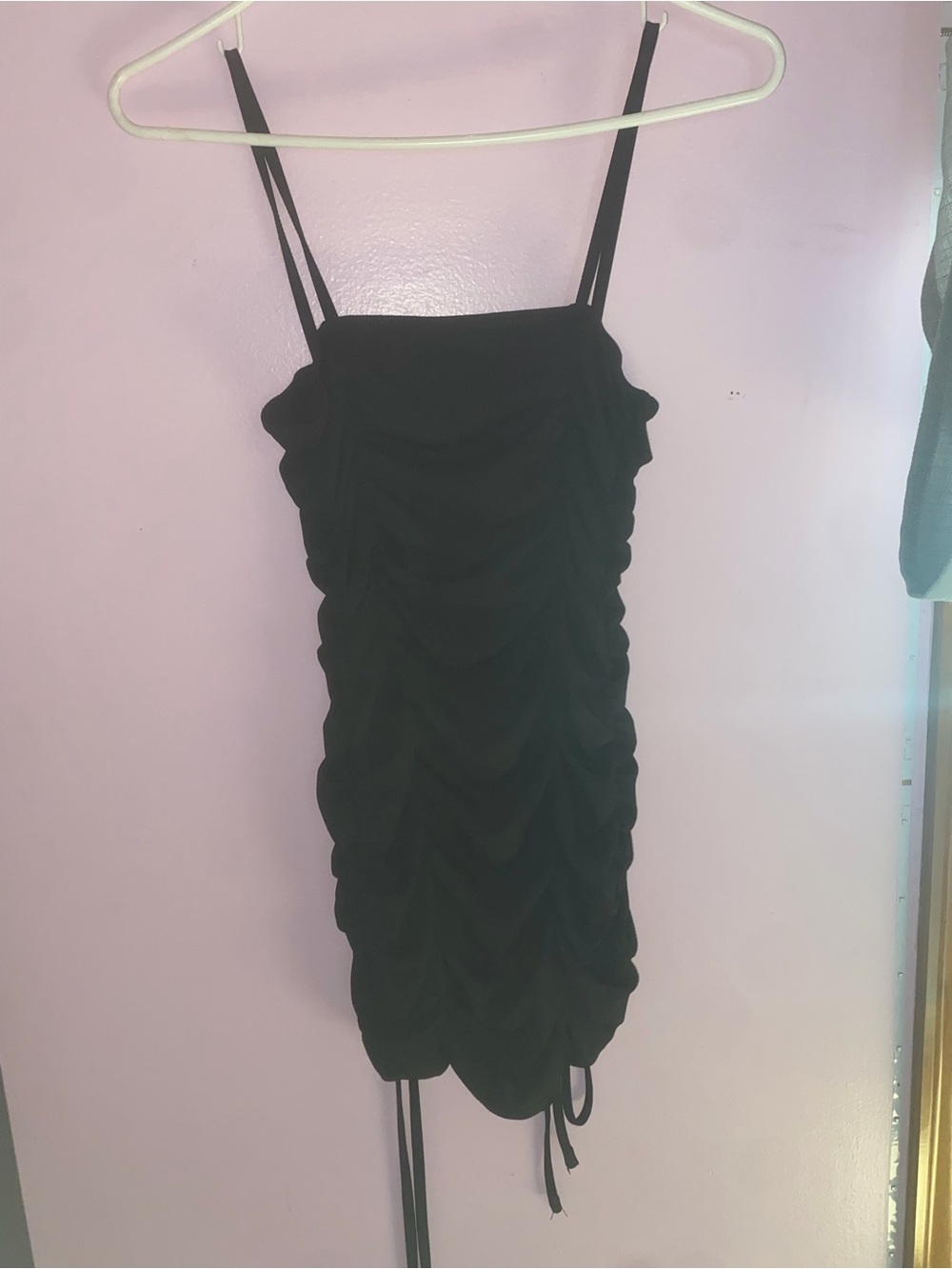 Black Ruched Spaghetti Strap Mini Dress